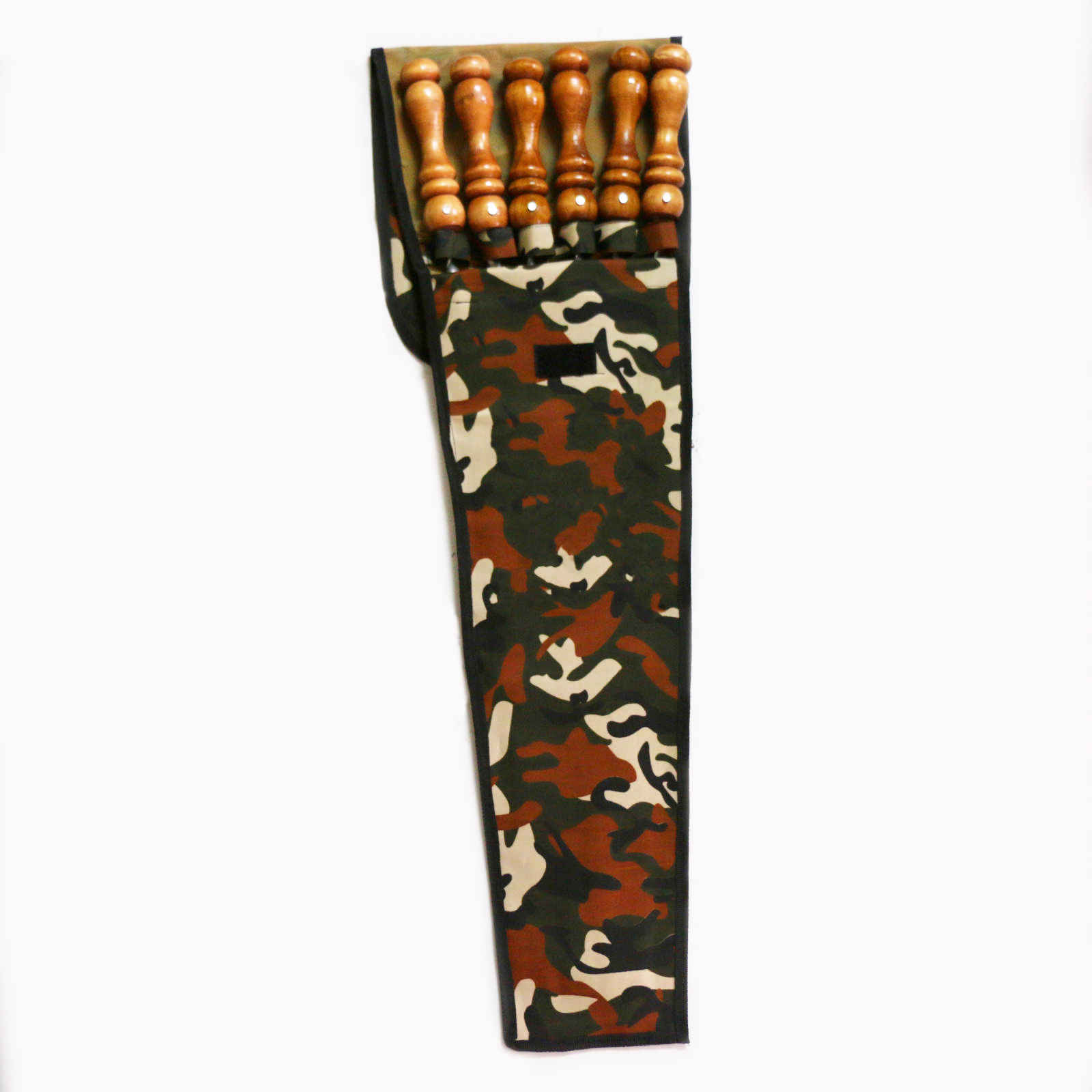 Ensemble de Six Brochettes en Acier avec Manche en Bois et Housse pour Kebab et Grillades