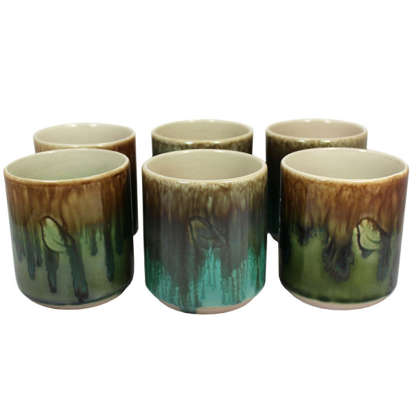 Tasse en céramique artistique - Set de 6 avec motif à glaçage dégoulinant, modèle Oiseau