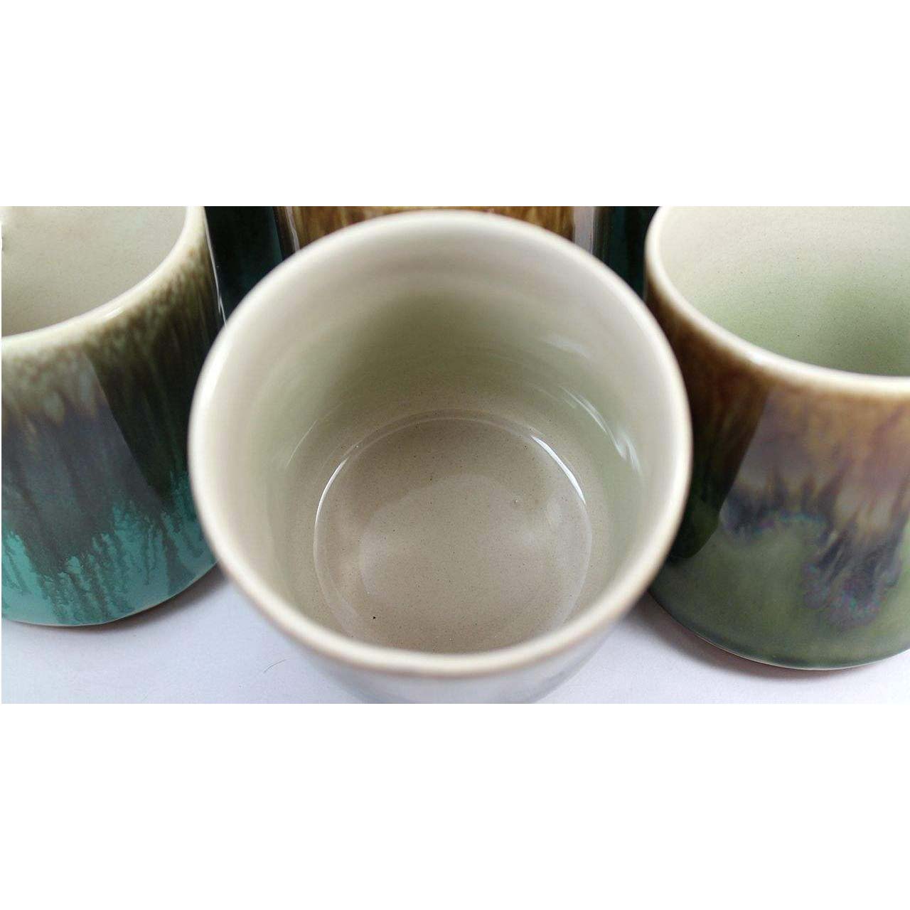 Tasse en céramique artistique – Set de 6 avec motif à glaçage dégoulinant, modèle Oiseau