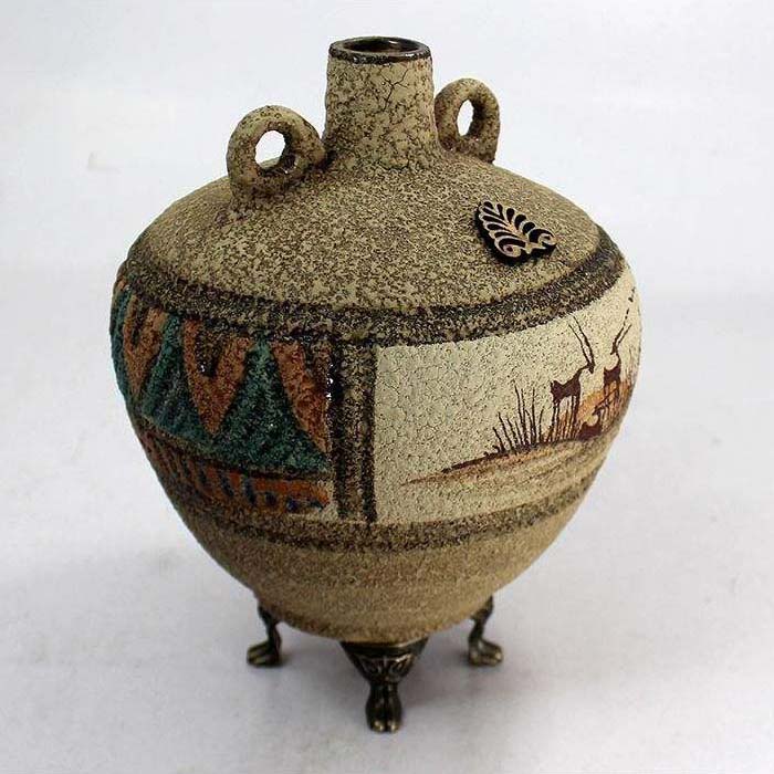 Vase en poterie décoratif persan fait main avec motif artistique Ancien