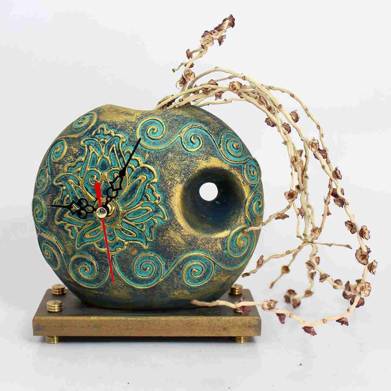 Horloge de bureau en poterie artistique persane modèle Fleur