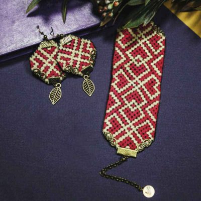 Set Bracelet et Boucles d’Ores Brodés Persan – Rouge