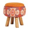 Pouf rond en velours avec pieds en bois inspiré de l'art persan orange