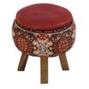 Pouf rond en velours avec pieds en bois inspiré de l'art persan rouge