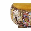 Pouf rond en velours avec pieds en bois inspiré de l'art persan jaune pictural
