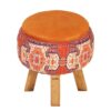 Pouf rond en velours avec pieds en bois inspiré de l'art persan orange