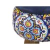 Pouf rond en velours bleu avec pieds en bois, inspiré de l'art persan