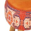 Pouf rond en velours avec pieds en bois inspiré de l'art persan orange