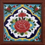 Carreau en céramique persane décoratif encadré – Fleur