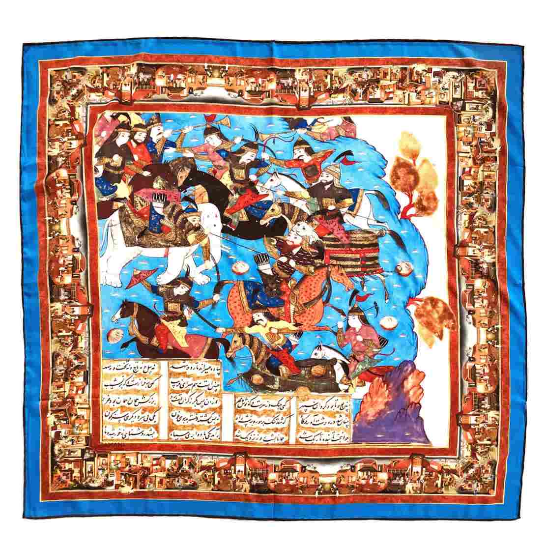 Foulard en soie persan pour femmes – Imprimé Shahnameh luxueux et vibrant, style estival