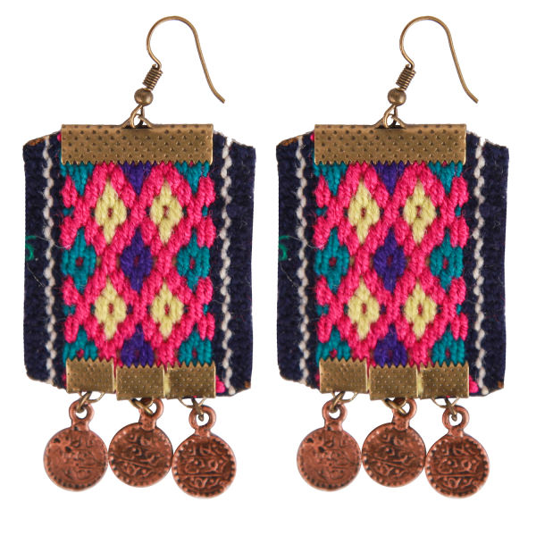 Persian Embroidered Earrings Balochi Traditional Suzani Coins