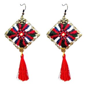 Persian Embroidered Earrings Balochi Traditional Tassel Suzani Hanna