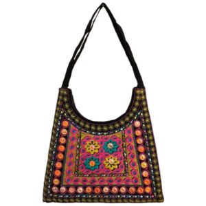 Sac à bandoulière boho en daim ethnique brodé avec design KF