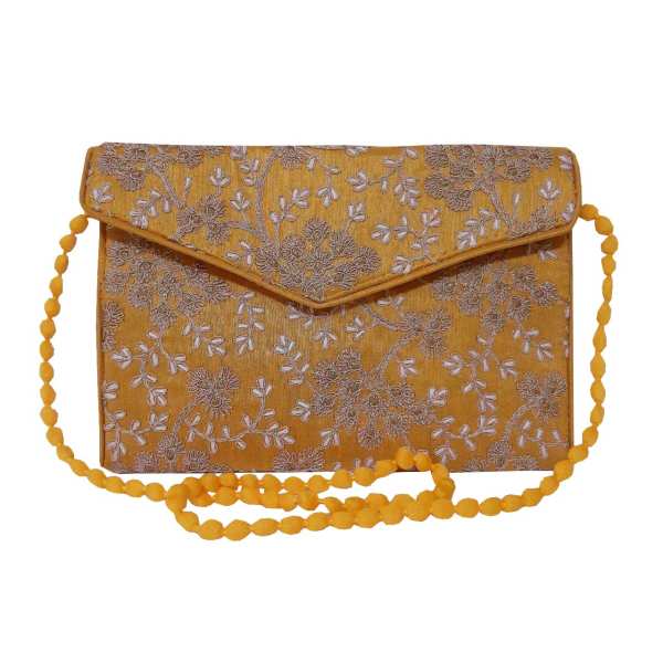 Pochette brodée avec design floral doré - A4