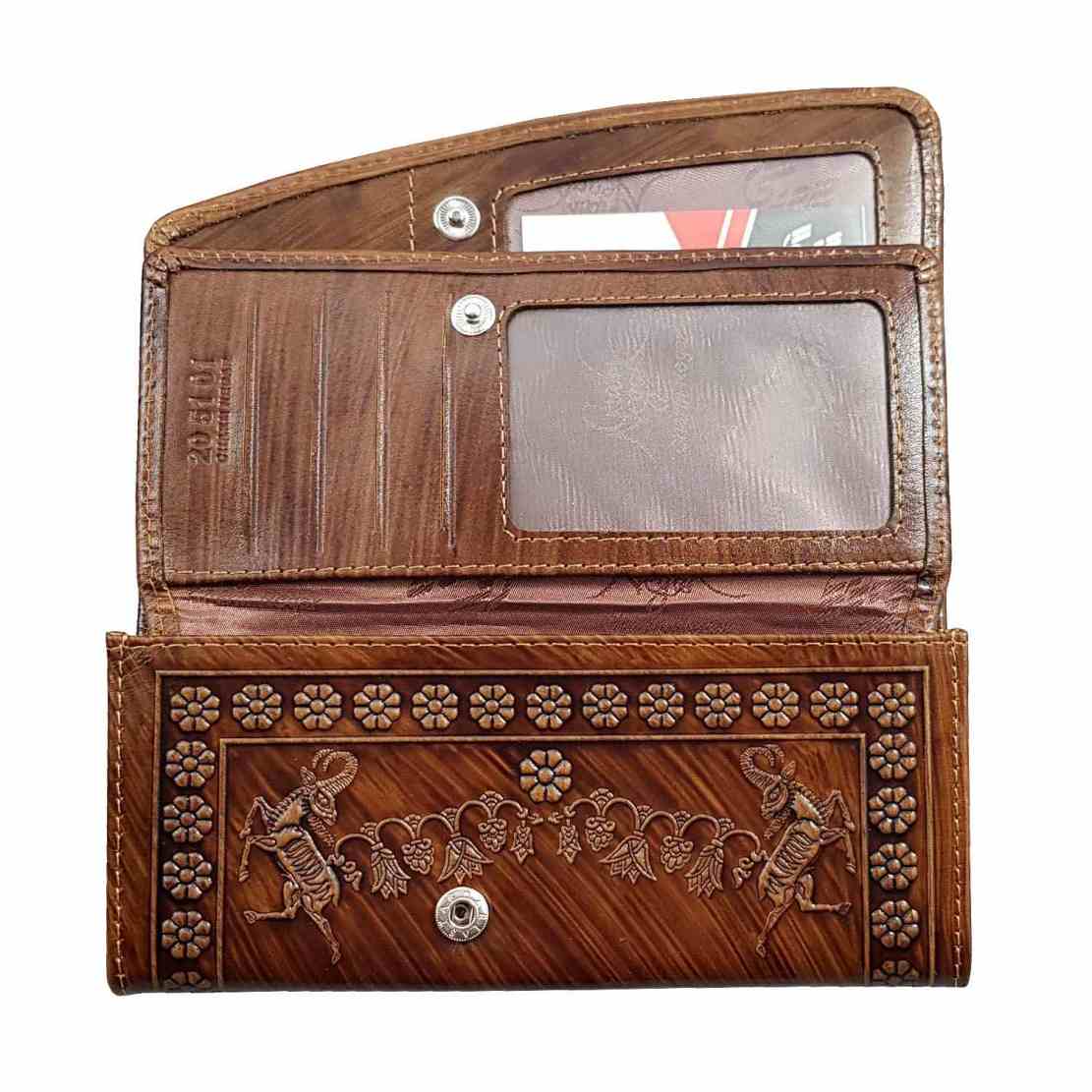 Portefeuille long en cuir persan pour femmes avec design Achéménide