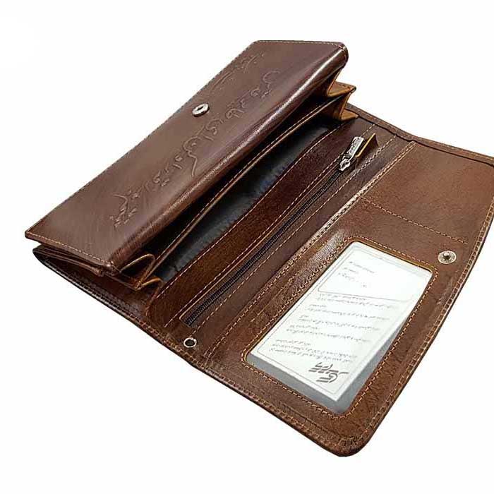 Portefeuille long en cuir persan pour femmes avec poème