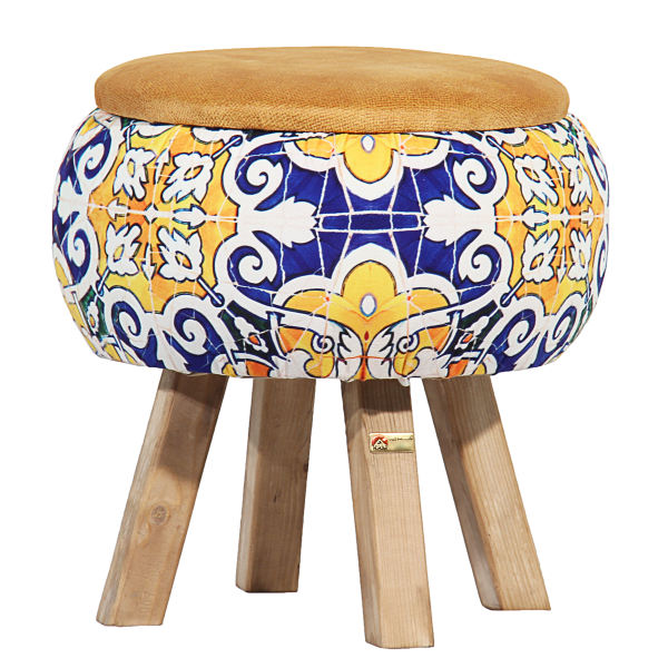 Pouf rond en velours inspiré de l'art persan floral