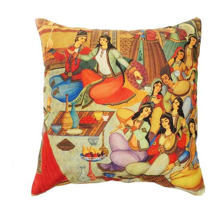 Tabouret et coussins en velours éclectique inspirés de l’art persan