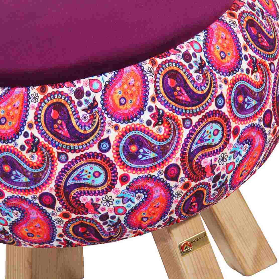 Pouf rond en velours inspiré de l’art persan fleurs roses