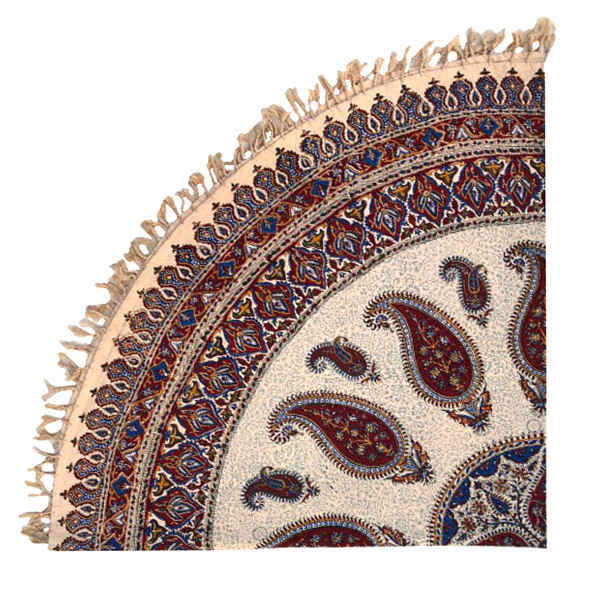 Nappe Persane : Nappe Traditionnelle à Impressions au Bloc Kalamkari d'Ispahan Eslimi