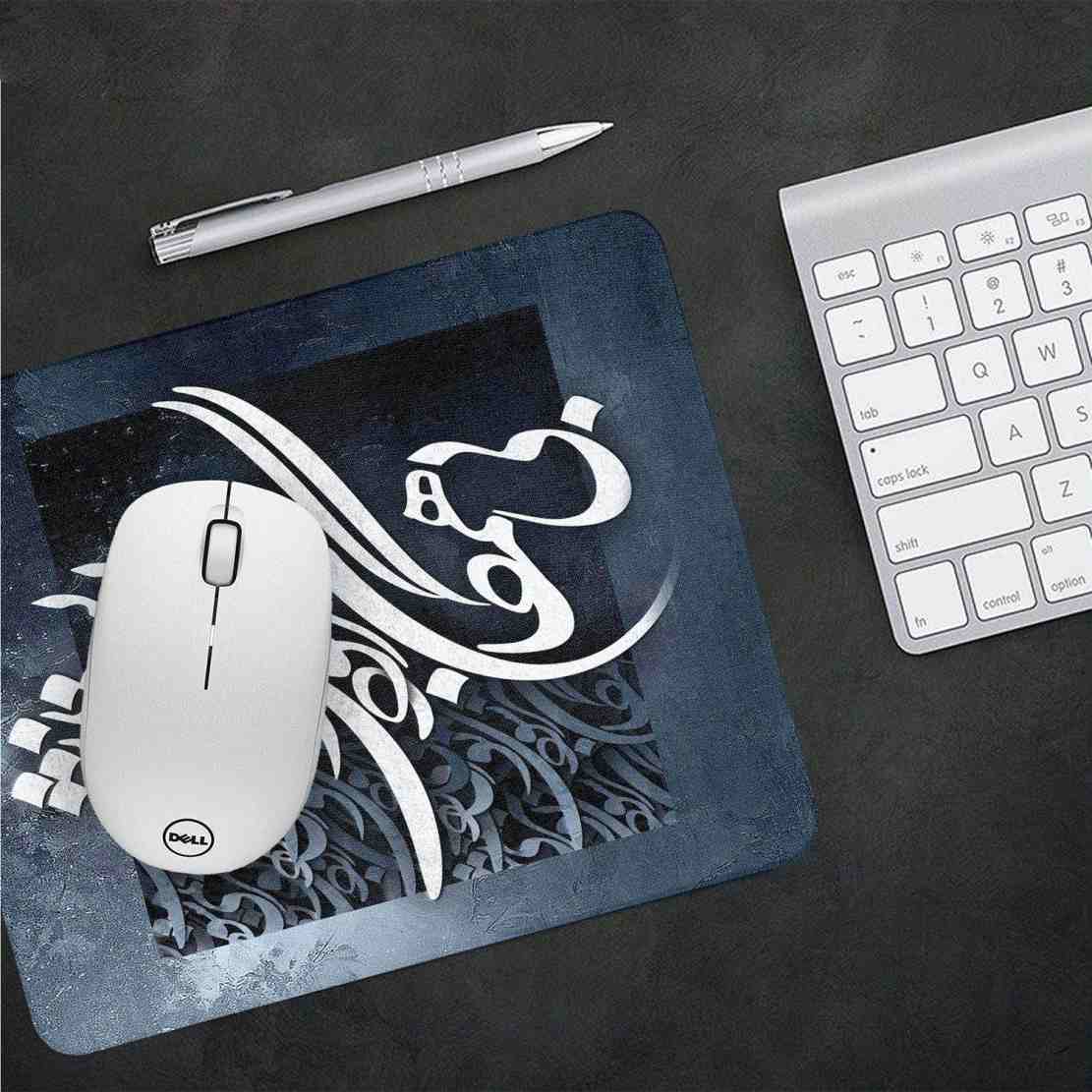 Tapis de souris de bureau artisanal avec motif de calligraphie persane noire