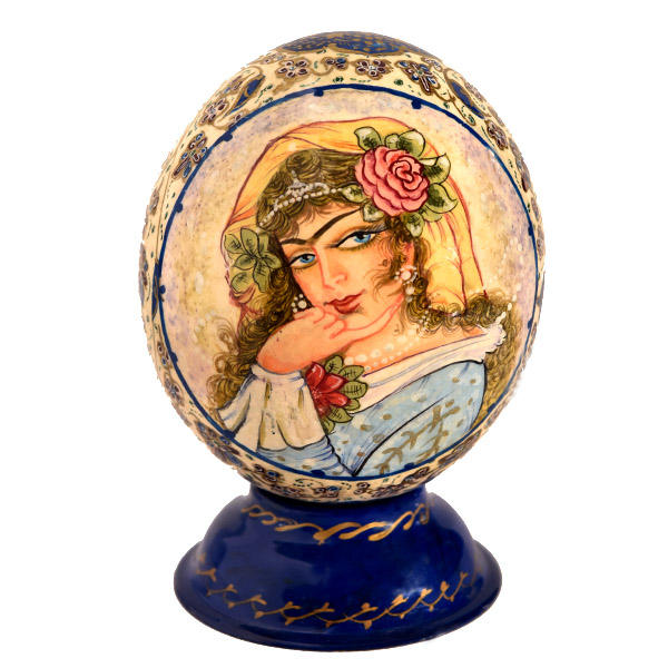 Œuf d'autruche décoratif persan peint à la main – Femme Qajar