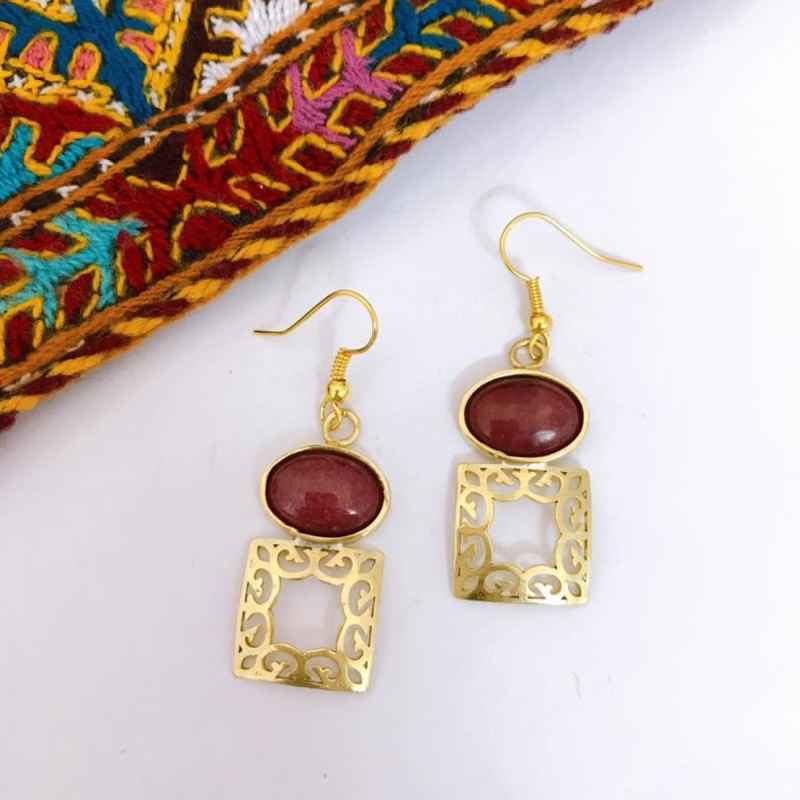 Boucles d'oreilles en laiton persan Modèle Agate Rouge