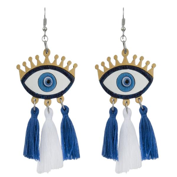 Boucles d'oreilles à pompons en macramé, modèle Cheshm Nazar