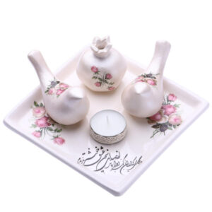 Set of Persian Pottery Tealight Candle Holders Pomegranate & Bird