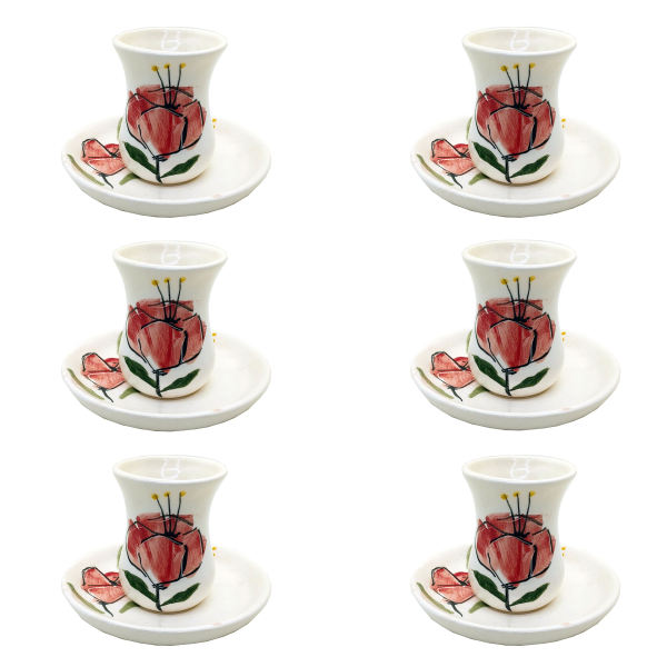 Ensemble Tasse à Thé Persane avec Soucoupe - Poterie Fleur Shaghayegh