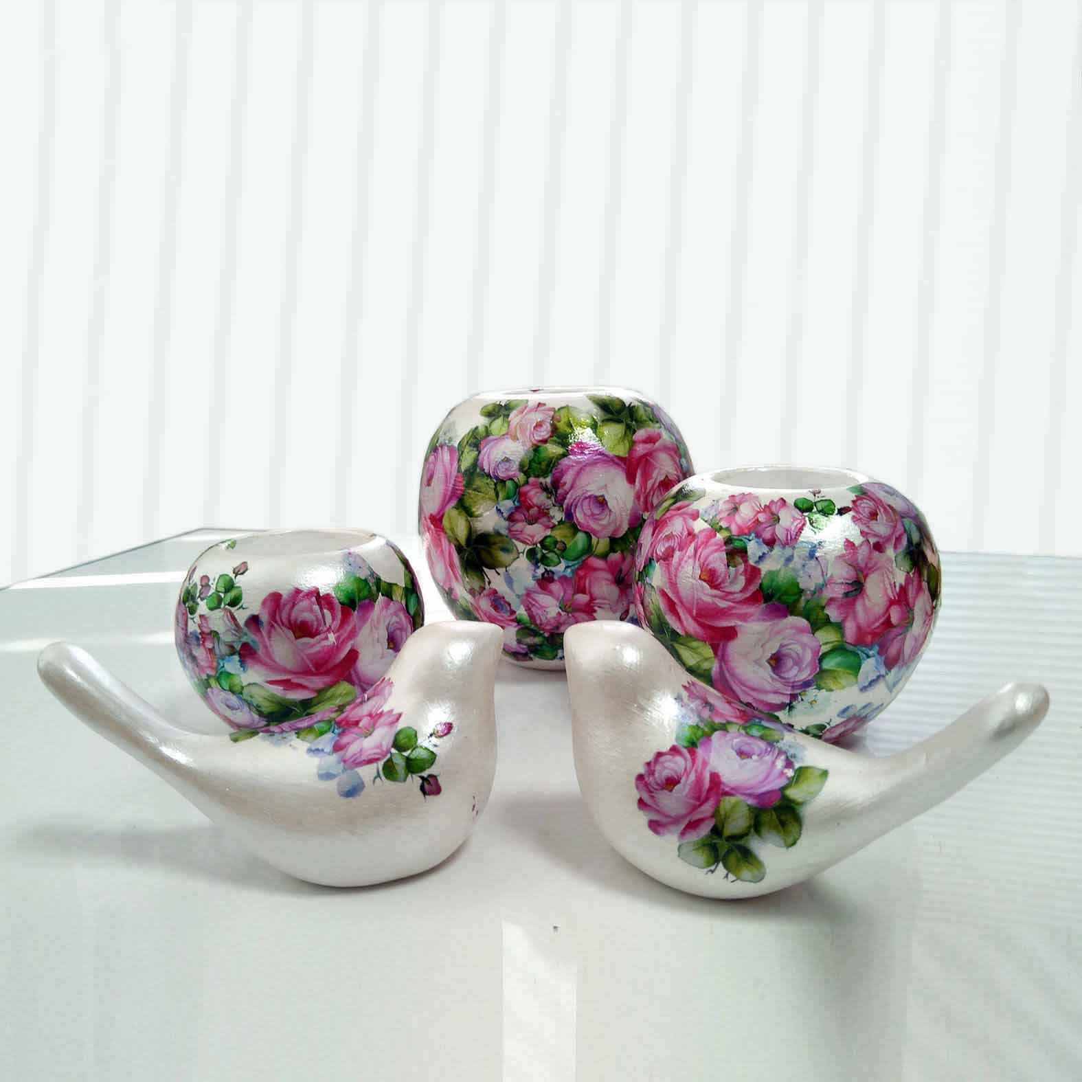 Ensemble de Porte-bougies en Poterie Persane – Modèle Rose