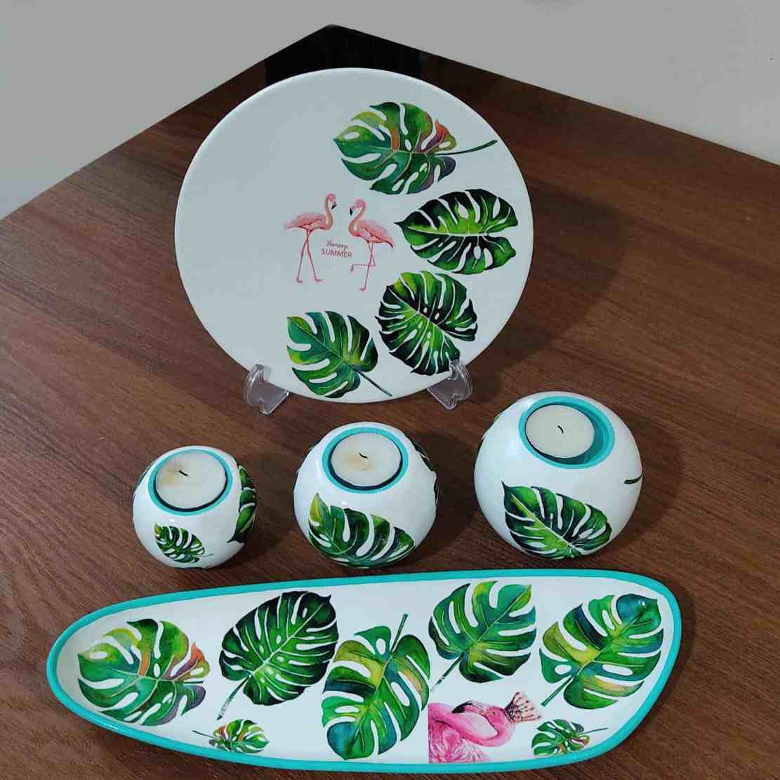 Bougeoirs chauffe-plat en poterie avec plateau