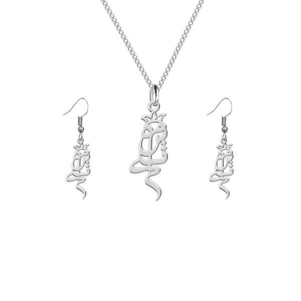 Ensemble de collier et boucles d'oreilles en argent persan modèle Mahsti