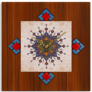 Horloge murale en bois persane artisanale avec motif géométrique Modèle Aram