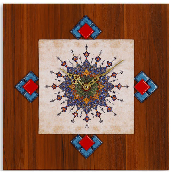 Horloge murale en bois persane artisanale avec motif géométrique Modèle Aram