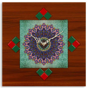 Horloge murale en bois persane artisanale avec motif géométrique Modèle Aram