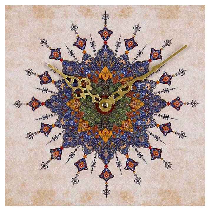 Horloge murale en bois persane artisanale avec motif géométrique Modèle Aram