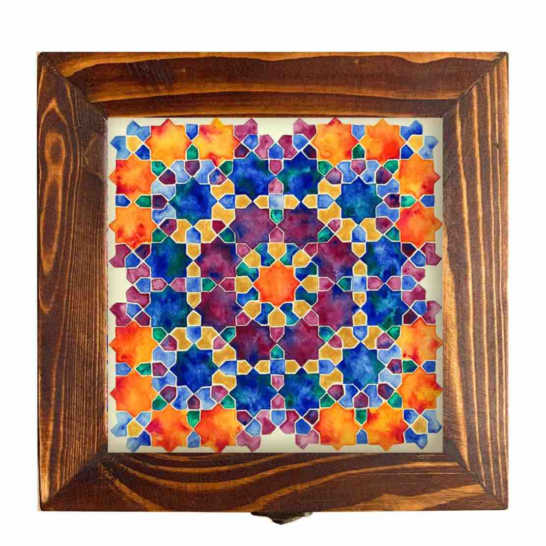 Boîte en Bois pour Cadeaux – Motif Persan Inspiré Carreaux