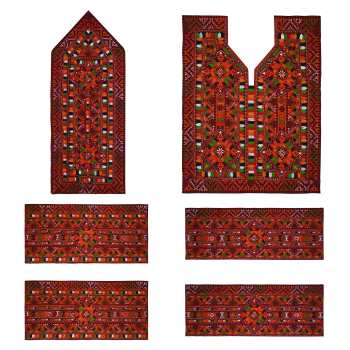 Panneau de robe brodé Balochi fait à la main - Rouge