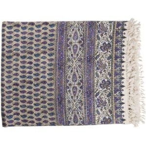 Nappe Persane : Nappe Traditionnelle à Impressions au Bloc Kalamkari d’Ispahan Bleue