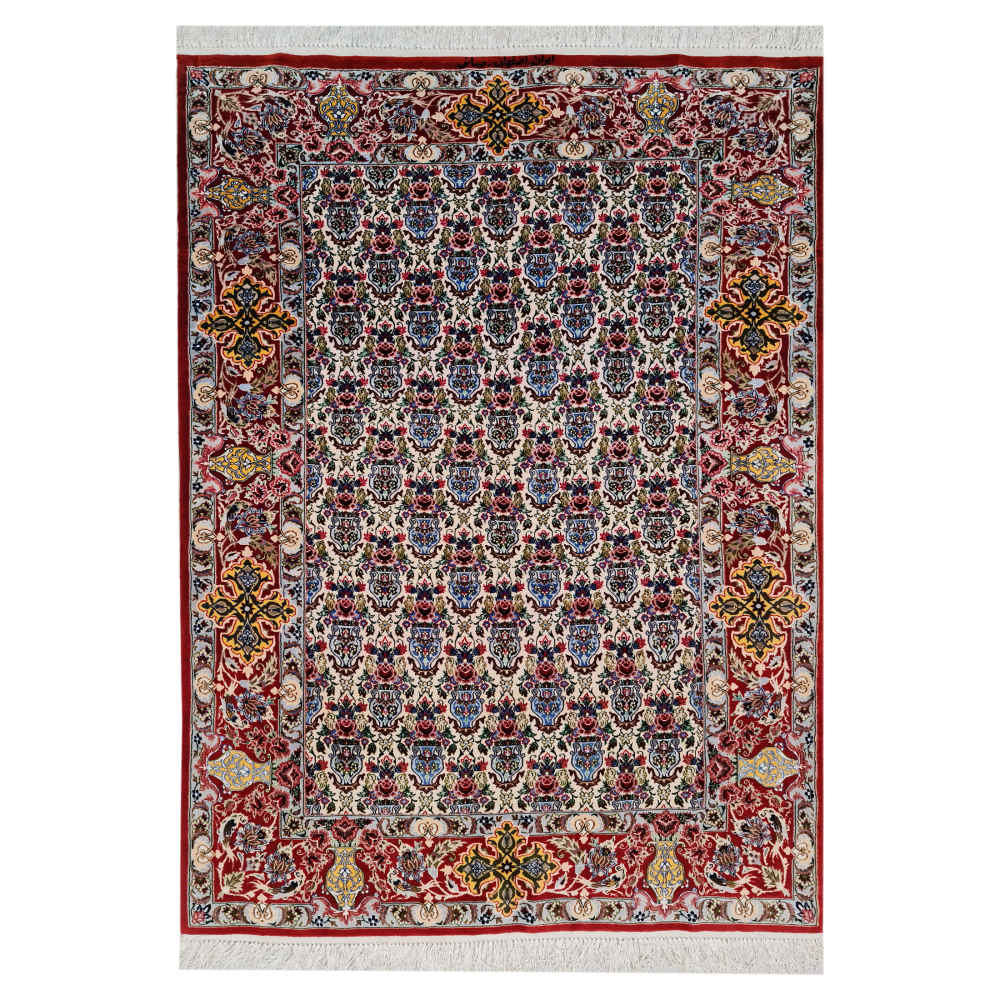 Tapis en Soie Persan Noué à la Main dans le Modèle Afshan d'Isfahan