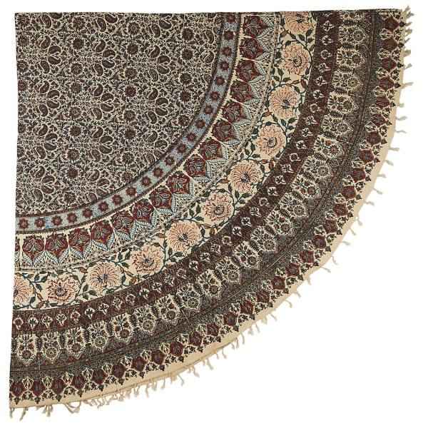Nappe Persane : Nappe Traditionnelle à Impressions au Bloc Kalamkari d'Ispahan Florale