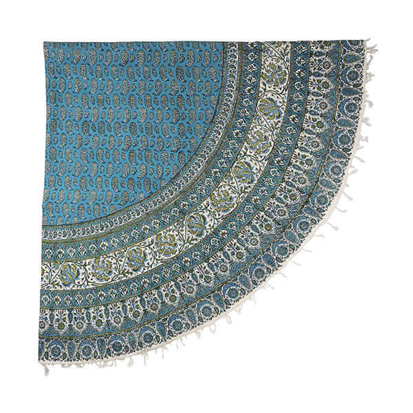 Nappe Persane : Nappe Traditionnelle à Impressions au Bloc Kalamkari d'Ispahan Ronde