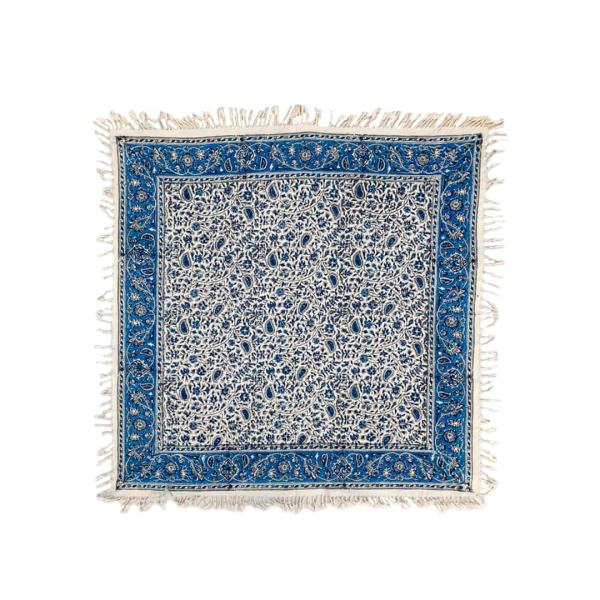 Nappe Persane : Nappe Traditionnelle à Impressions au Bloc Kalamkari d'Ispahan Florale