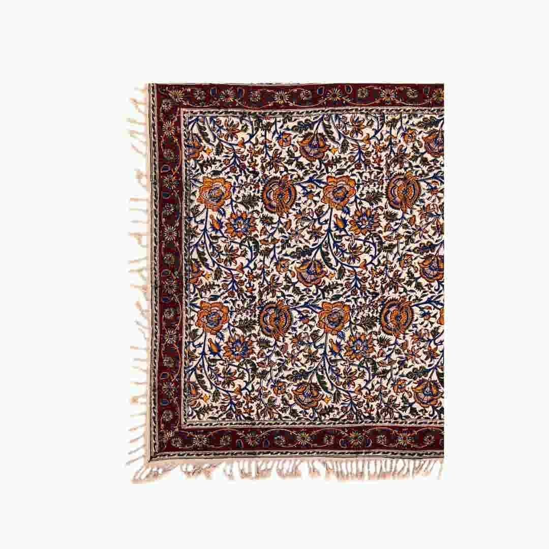 Nappe Persane : Nappe Traditionnelle à Impressions au Bloc Kalamkari d’Ispahan Qajar