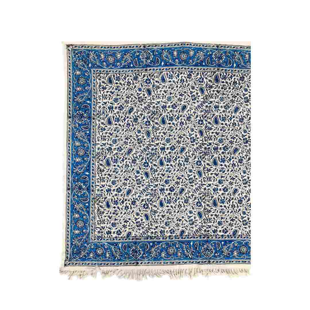 Nappe Persane : Nappe Traditionnelle à Impressions au Bloc Kalamkari d’Ispahan Florale