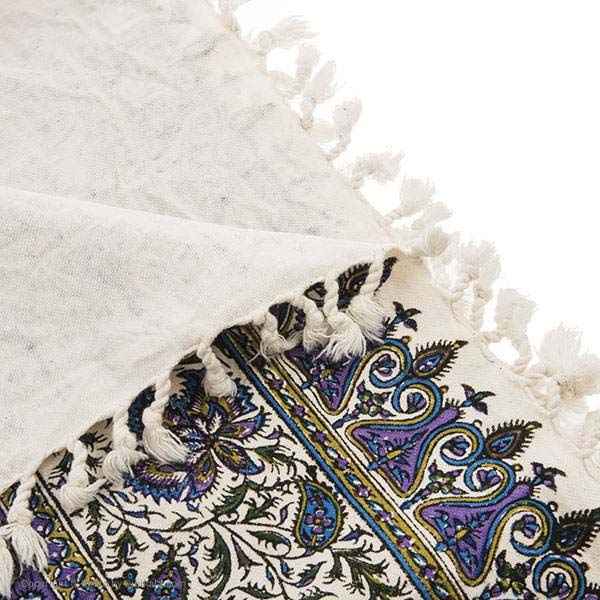 Nappe Persane : Nappe Traditionnelle à Impressions au Bloc Kalamkari d’Ispahan Bleue