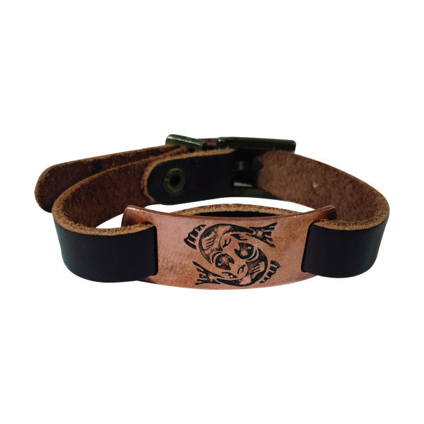 Bracelet artistique en cuir et cuivre - Symbole Esfand