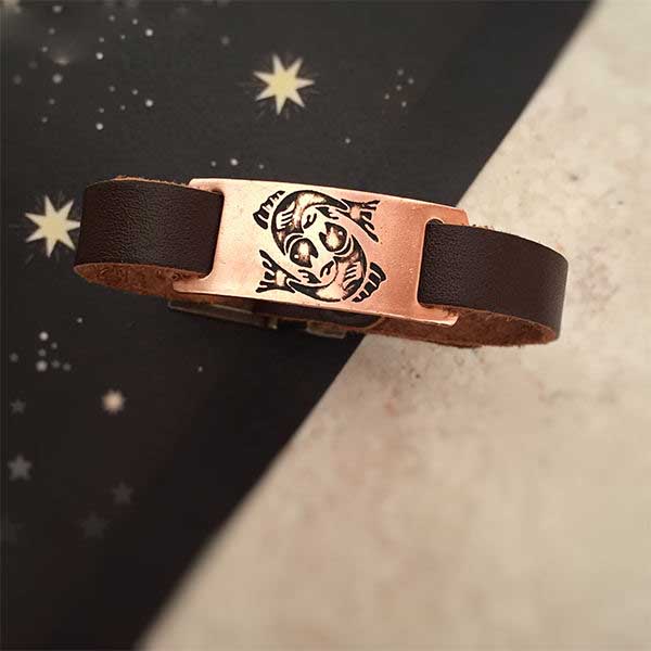 Bracelet artistique en cuir et cuivre – Symbole Esfand