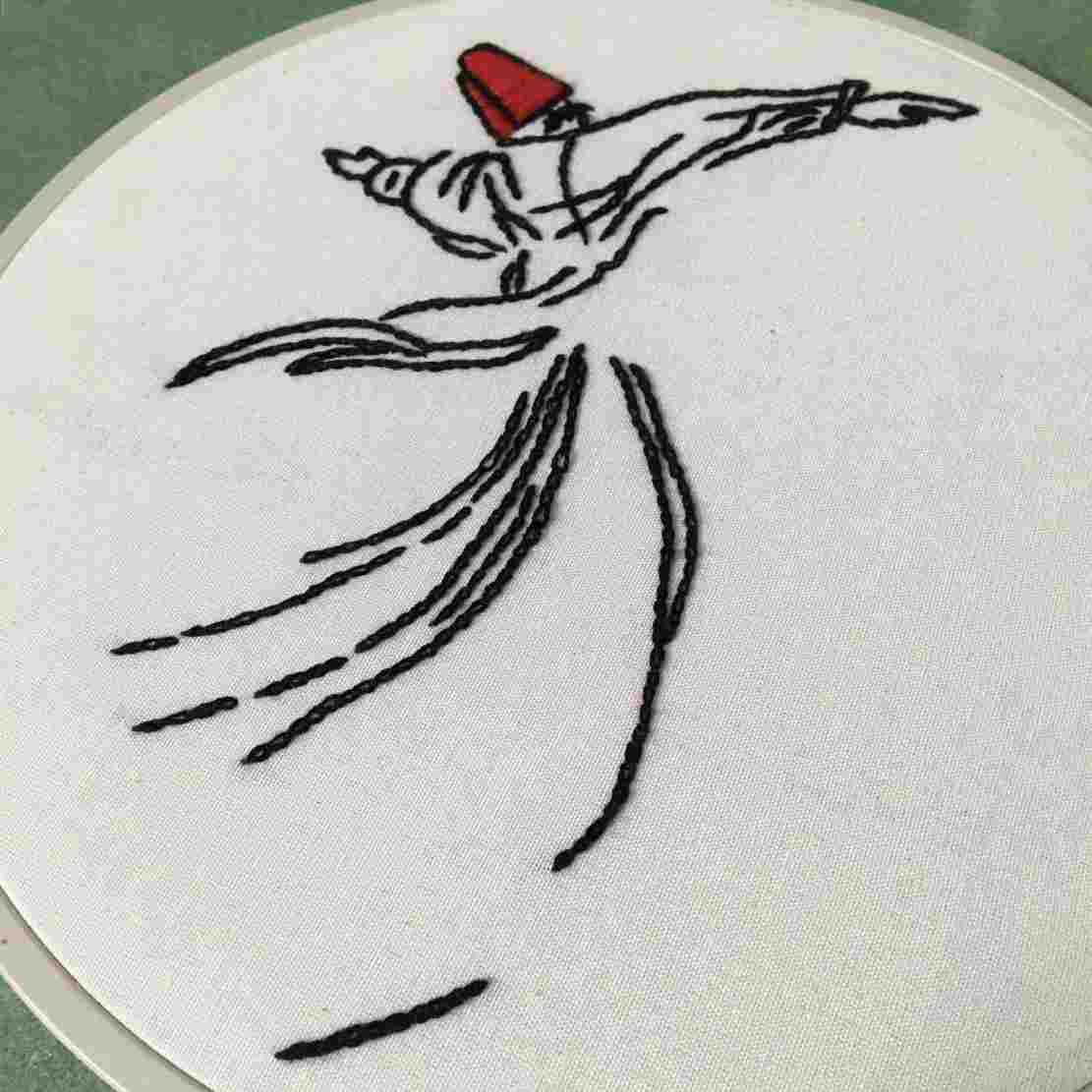 Tapisserie Brodée Persane – Art Textile de Danse Sama en Boucle